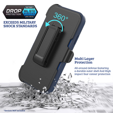 iPhone 11 Pro Max Compatible Case Cover With Belt Clip And Shockproof Robot Armor Hard Plastic - Navy